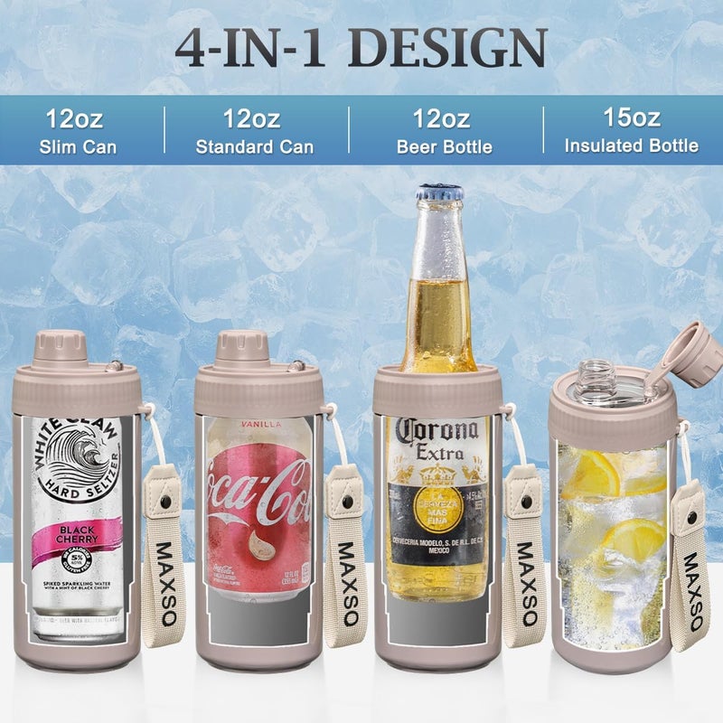 Max&So Sealed Can Cooler Fizz Lid Can Cover for 12 oz Regular, Slim Skinny Cans & As Thermal Bottle, 4-in-1 Insulated Vacuum Stainless Steel Carbonated Cold Drink Holder - Oat - Image 5